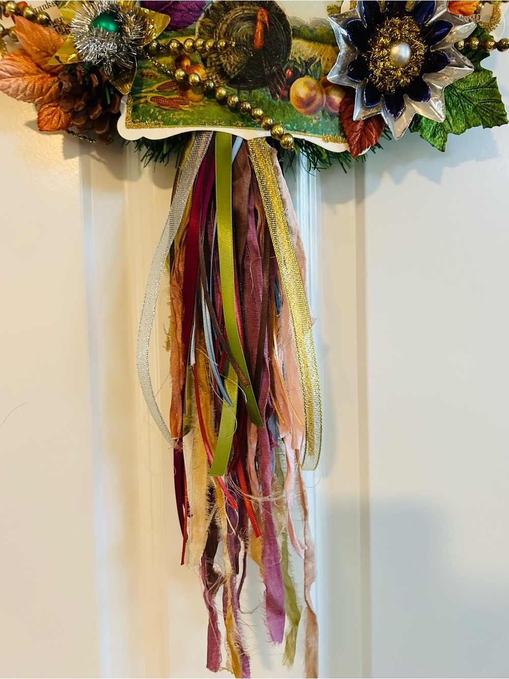 Vintage Repurposed Fall Festive Holiday Wreath - Picture 13 of 16